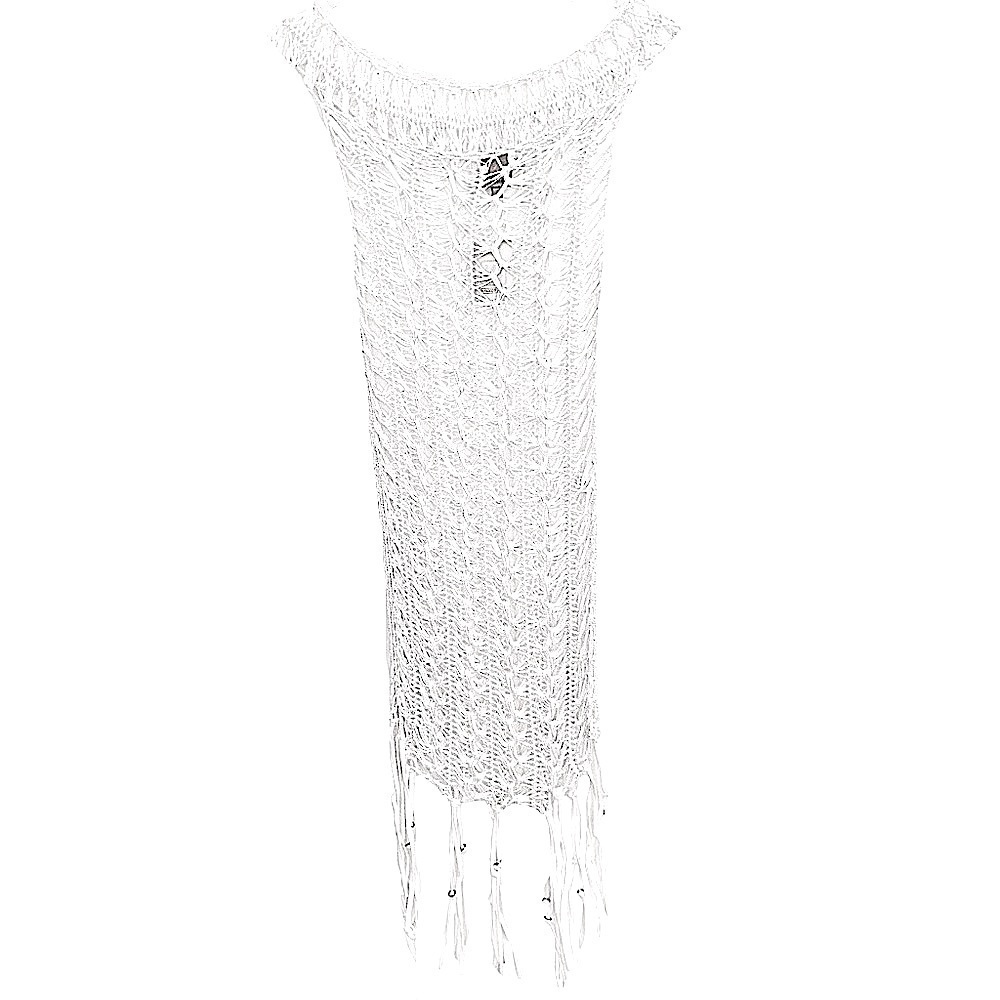 Vakko Open Knit Crochet Mini White Dress XS